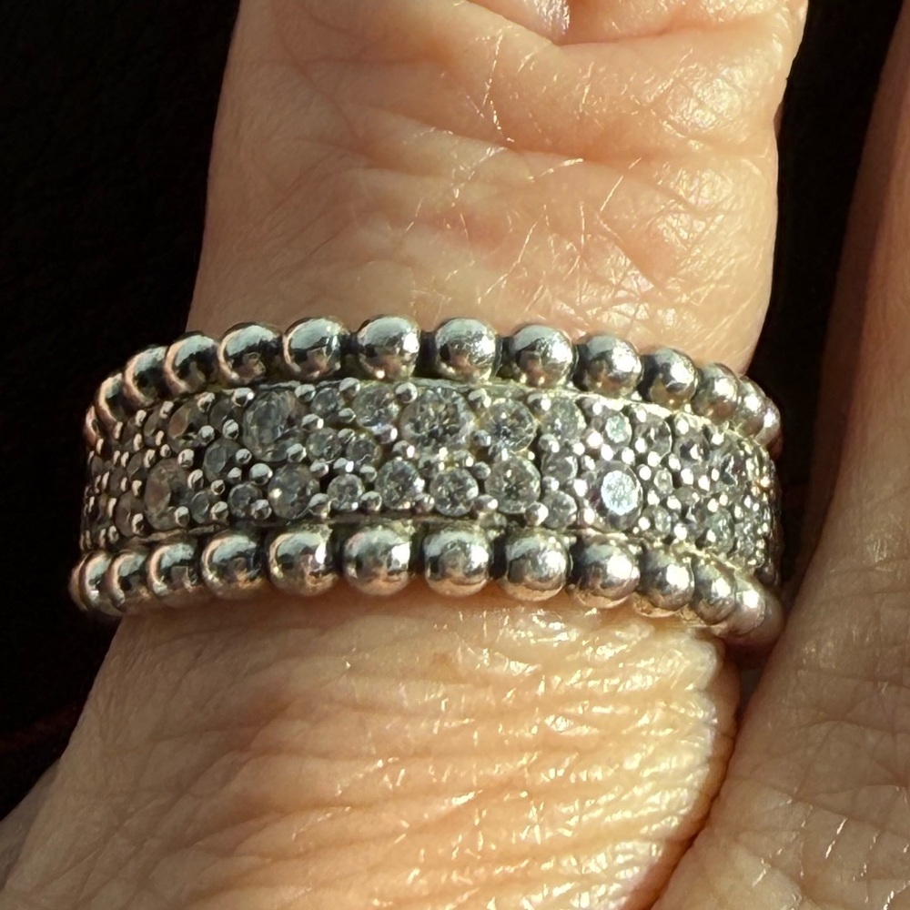 Pandora Pave Silver Beaded Ring sz 7